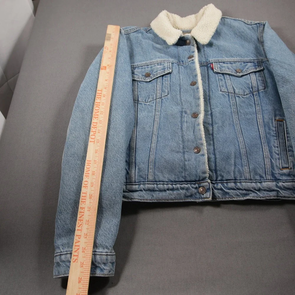 Levi's Sherpa Collar Lined Denim Trucker Women Jacket XL Western Cowgirl Y2K